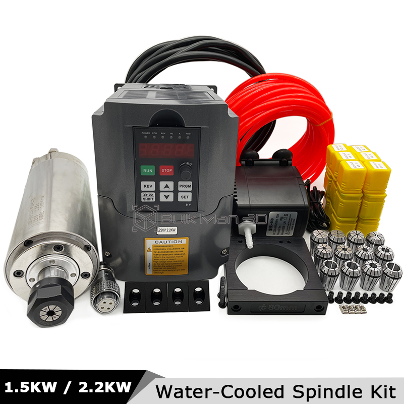 2.2Kw Water Cooled Spindle Kit Vfd - ชุดแกนมอเตอร์ CNC ระบายความร้อนด้วยน้ำ 2.2KW/1.5KW 400Hz 24000RPM