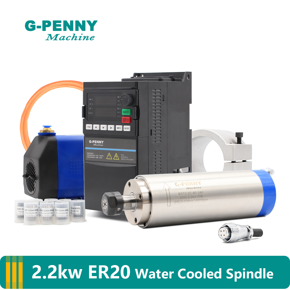 2.2Kw Water Cooled Spindle Kit Vfd - ชุดสปินเดิลระบายความร้อนด้วยน้ำ G-PENNY 2.2kw ER20 และ VFD